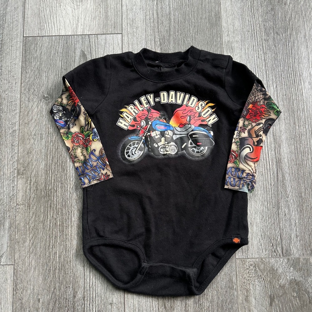 Harley-Davidson Baby Onesie 24M Black Motorcycle Tattoo Sleeves Bodysuit